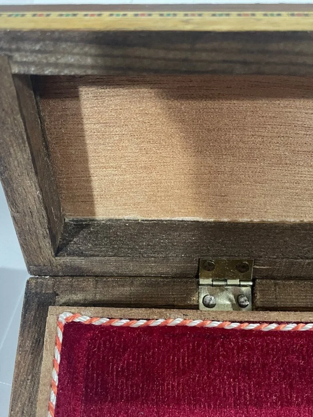Vtg Persian Micro-Mosaic Wooden Marquetry Geometric Trinket Jewelry Box 9.25x3